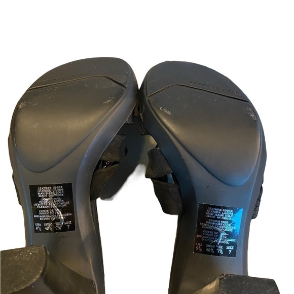 New Y2k Kenneth Cole black Suede Mule heels silver buckle Rubber Sole comfy Boho - Picture 14 of 15